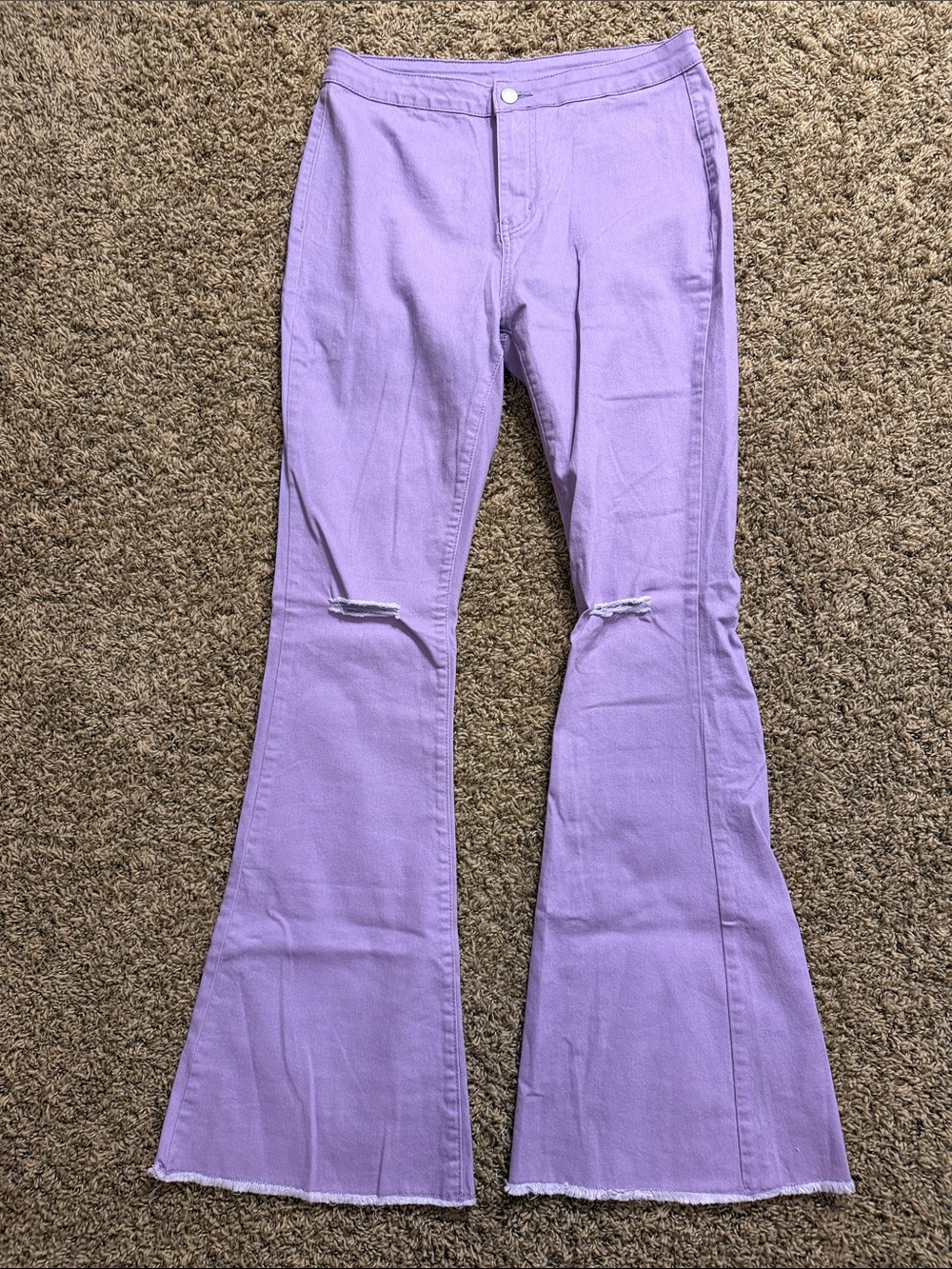 SHEIN Lilac High-Rise Flare Jeans with Knee Slits